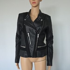 IRO Women's Black Leather Biker Jacket Size 40 (6 To 8)